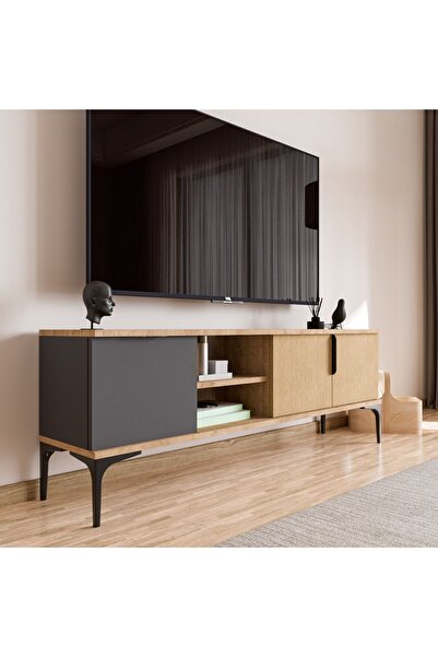 ALONEX HOME Tarz Antrasit-yunus, 150 Cm Tv Ünitesi , Tv Sehpası ,raflı Tv Üni...