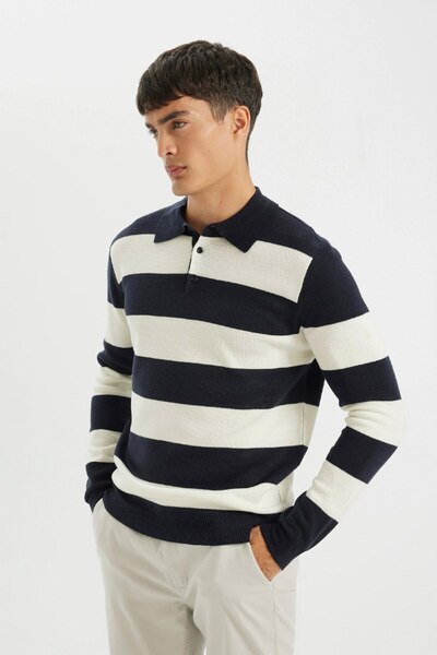 DeFacto Πλεκτό πουλόβερ με ριγέ πόλο με κανονική εφαρμογή Y4194AZ24WN