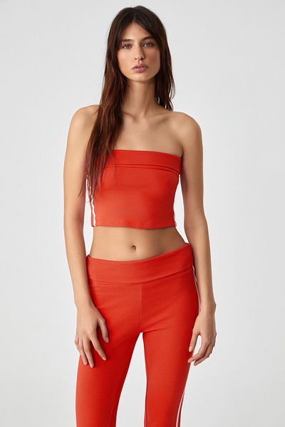 GRIMELANGE Burge Women's Collarless Sleeveless Slim Striped Red Bustier