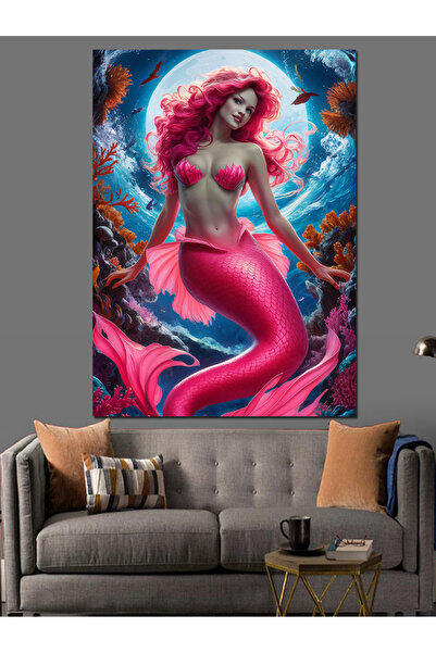 KanvasSepeti Pictură decorativă în ulei cu sirenă roz, texturată, de înaltă c...