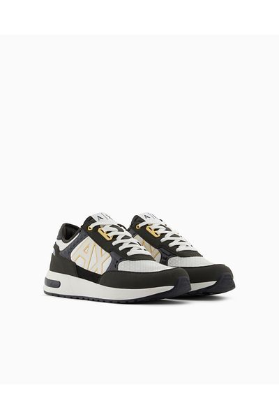 Armani Exchange Men's Brand Logo Comfortable Sole Lace-Up Black-White Shoes Xux090 Xv276-U666