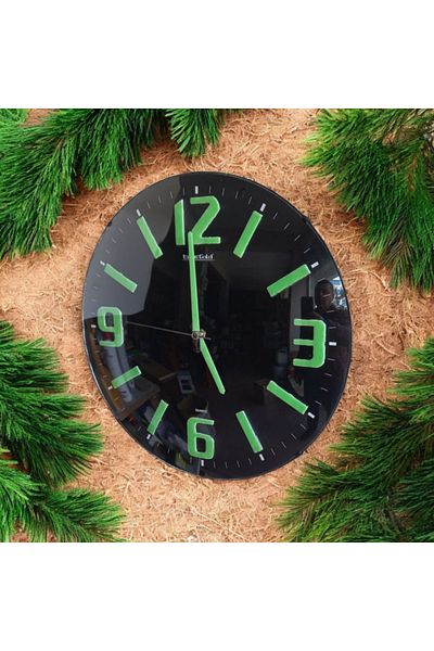Time Gold Phosphorescent Embossed Numbered Curved Glass Wall Clock 35 cm