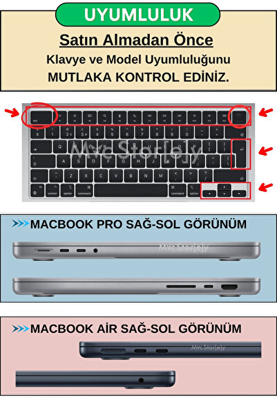 Mcstorey Macbook Kılıf Klavye Koruyucu Air Pro M1-m2-m3-m4 (UK-İNGİLİZCE) A2681 A2941 A2442 A2485 3113 Uyumlu