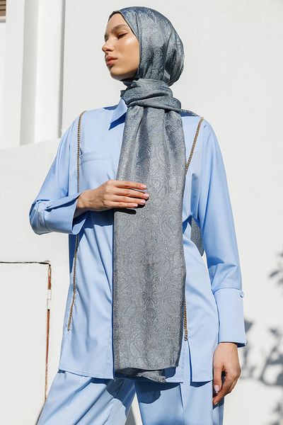 Mooncorn Moren Pattern Shine Line Shawl Dark Grey-Light Blue