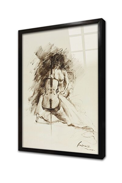 Tablosan Çello Çalan Adam Çerçeveli Cam Tablo 20x30 Cm