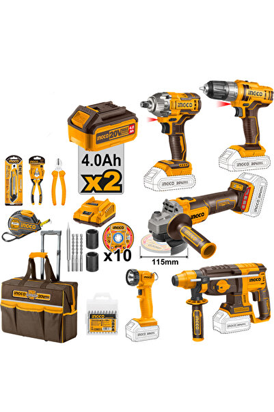 Ingco K-ING-CKLI2019SET-NET Li-ion Akülü 5 li Kombo Set (30 Parça Alet Seti H...