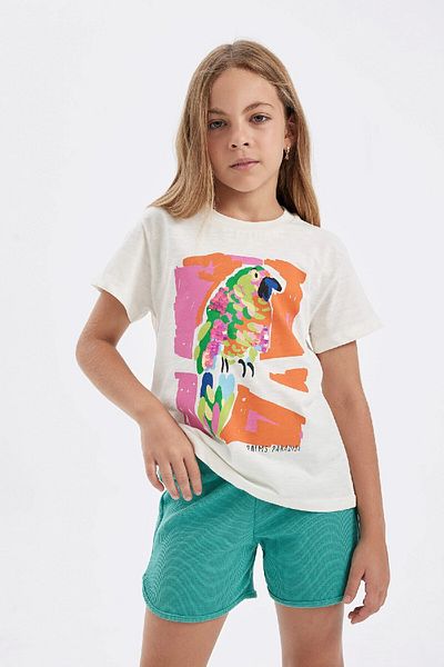 DeFacto Girl's Short Sleeve Printed T-Shirt - Crew Neck D0868A824HS