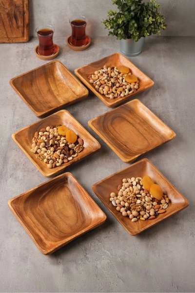 SepetçiBaba Bella - Akasya 6 Lı Kare Servis, Kahvaltı, Pasta, Sunum Tabak Seti