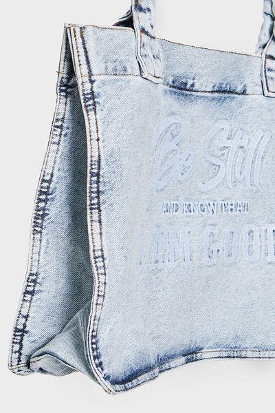 its basic Culoarea blugi 1-B-3W4-27 Geantă din denim cu curea cu burduf brodat