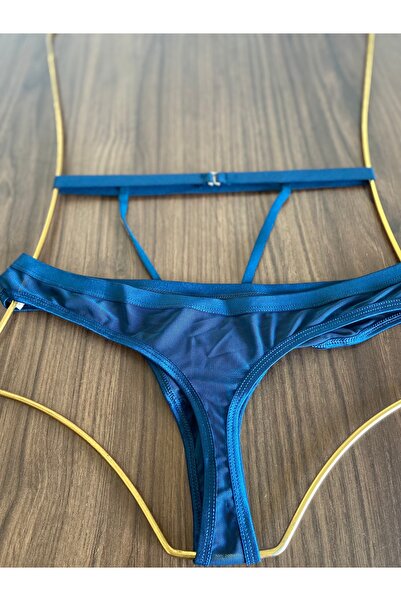 Zi Petrol Yeşili Tül Yüksek Bel Taş Detaylı Tanga Külot