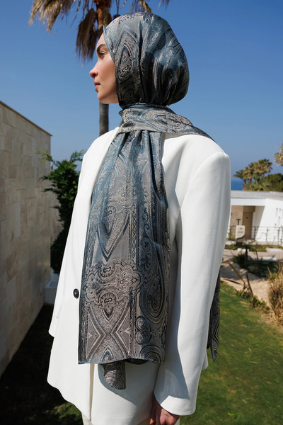 Mooncorn Liva Desen Shine Line Shawl Petrol Blue-Beige