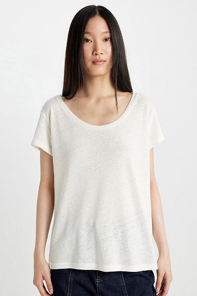 DeFacto Leinen-Mix-T-Shirt mit Rundhalsausschnitt – normale Passform, kurze Ärmel C8806ax24sm