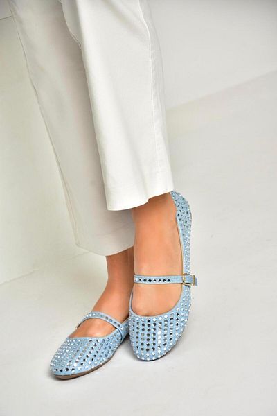 Fox Shoes U 726634504   Balerini de damă din stofă de denim albastru cu detaliu de piatră