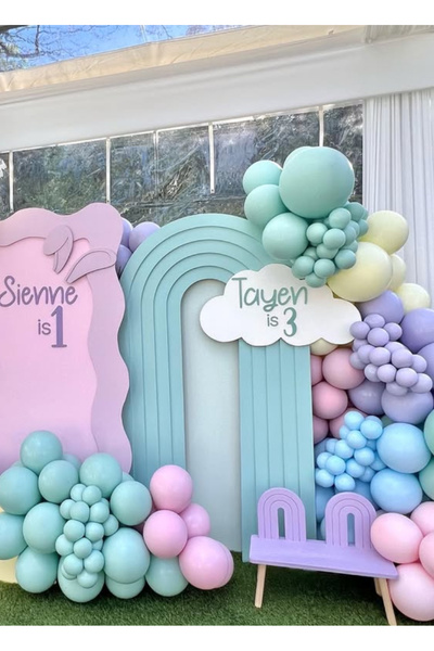 Çemrek Süs Parti Kış Yeşili Sarı Mavi Periwinkle Balon Zinciri Seti 100 lü