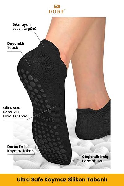 Dore Γνήσιο Unisex Comfort Μοντέλο 2 Ζεύγη Μπεζ αντιολισθητική σόλα Αντιολισθητικά μποτάκια Κάλτσες για Pilates Yoga