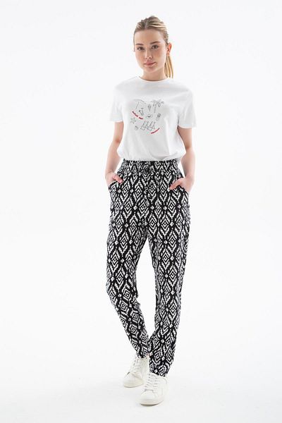 Fashion Friends Comfortable Elastic Patterned Trousers - Black