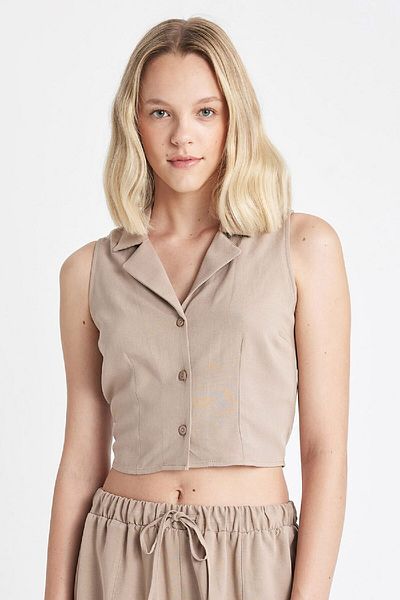 DeFacto Fitted Pyjama Kragen Leinen Mischung Ärmelloses Hemd A6858AX24HS