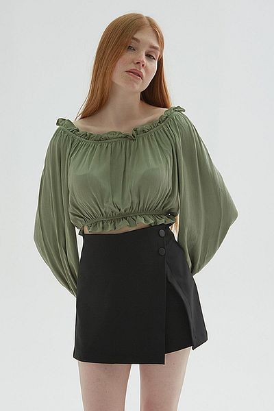 Fashion Friends Μπλούζα με βολάν με κολάρο με μοτίβο χακί