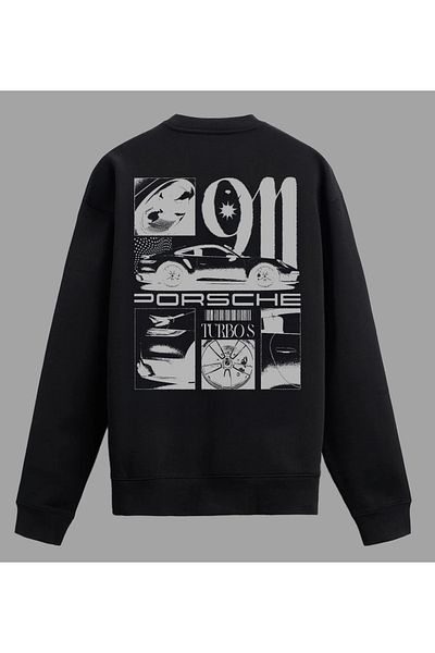 Edizen Porsche 911 Turbo S Unisex Oversize 100% Cotton Black Tavafeli Fuel Oil Karime Tavfeli Mavre/Emiral Rastiniş Fuel Oil Fuel Oil Fabric Plain Rastiniş