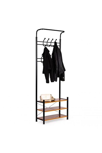 Generic Metal Clothes Hanger Organizer and Clothes Rack with Hooks and 3 Shoe Racks | Black 190x66x30 cm