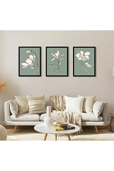 Tablosan Set de pictură MDF cu trei rame cu flori moderne în artă linie