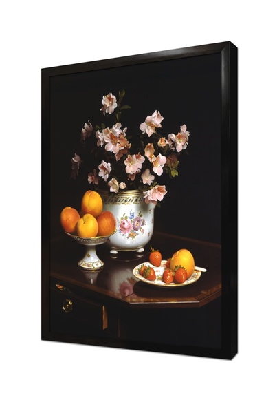 Tablosan Flori într-o vază și farfurii cu fructe pictură în MDF înrămată