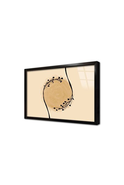 Tablosan Tablou minimalist din sticlă cu flori negre și cadru de soare