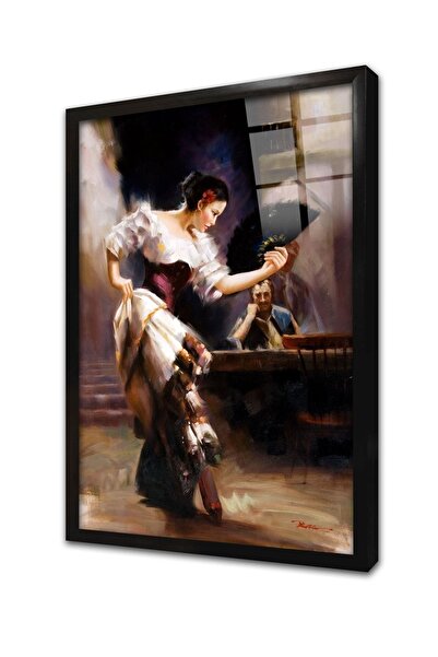 Tablosan Pictură pe sticlă înrămată cu dansatoare spaniole cu evantai 20x30 cm