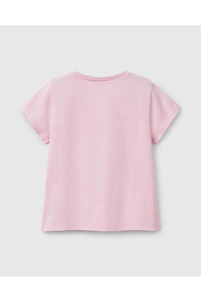United Colors of Benetton Tricou pentru fetiță, roz cu sclipici, cu sigla Benetton imprimată