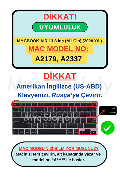 Mcstorey Rusça Klavye Koruyucu Macbook Air M1 Kılıf 13inç 2020 (M1 AİR 13") A2179 A2337 (US-ABD) Ile Uyumlu