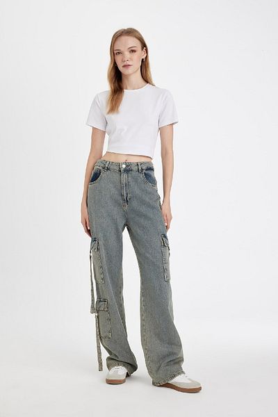 DeFacto Blugi moale lungi cu talie înaltă - Pantaloni cargo cu picioare largi C9325ax24hs