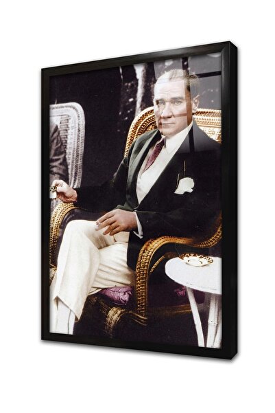 Tablosan Pictură pe sticlă înrămată cu cafea turcească și ataturk fumând țigară