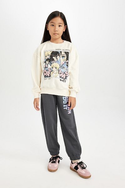 DeFacto Girl's Oversize Wide Fit Crew Neck Printed Sweatshirt 3160094