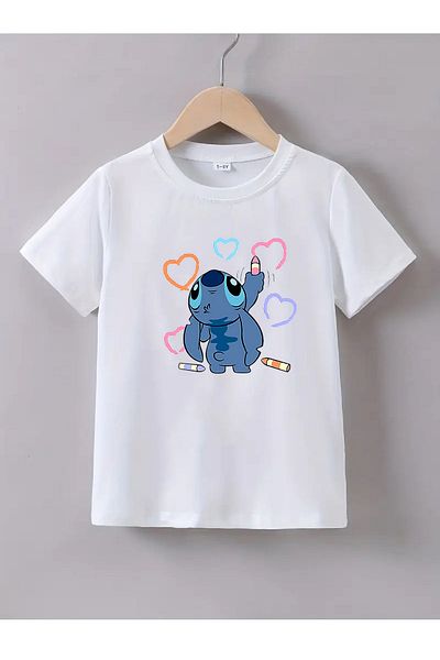 makiteks تيشيرت بناتي مطبوع من عمر 5 إلى 14 سنة من القطن عالي الجودة من Lilo Stitch