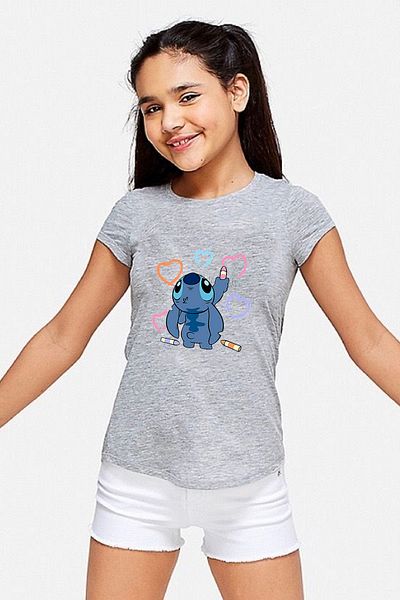 makiteks Tricou Imprimat Fata 5-14 Ani Bumbac Calitate Lilo Stitch