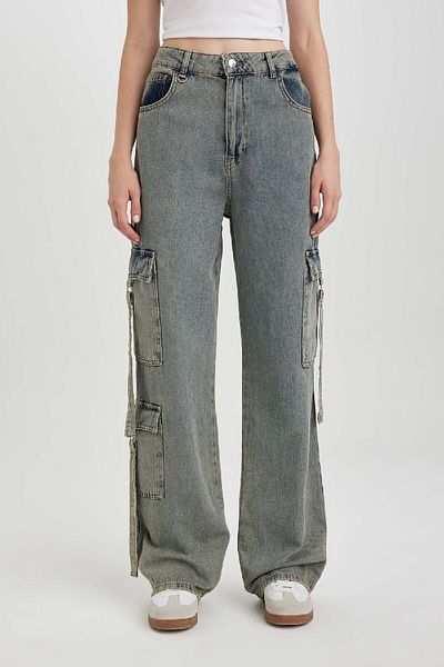 DeFacto Blugi moale lungi cu talie înaltă - Pantaloni cargo cu picioare largi C9325ax24hs