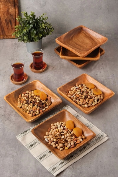 SepetçiBaba Bella - Akasya 6 Lı Kare Servis, Kahvaltı, Pasta, Sunum Tabak Seti