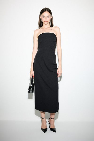 DeFacto Στράπλες Μαύρο Midi Bodycon Φόρεμα - D0985AX24SM