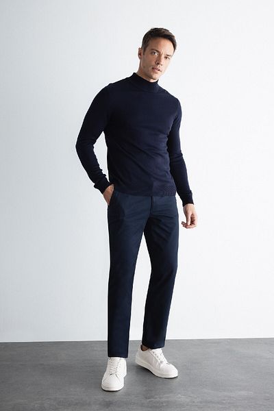 DeFacto Dfc - Ανδρικό Navy Blue Standard Fit 4 τσέπες Βαμβακερό εύκαμπτο παντελόνι Chino ίσιο καμβά