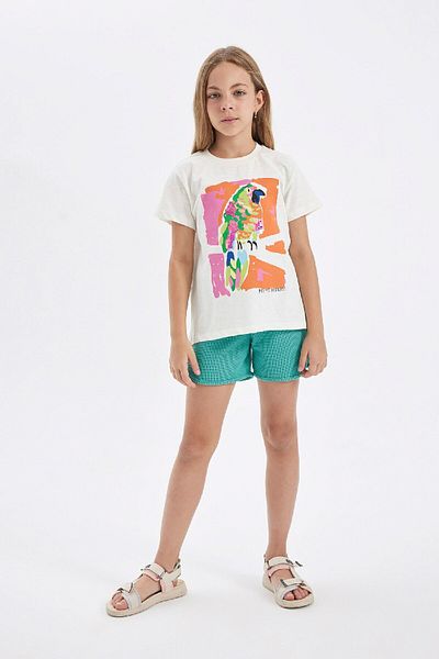 DeFacto Girl's Short Sleeve Printed T-Shirt - Crew Neck D0868A824HS