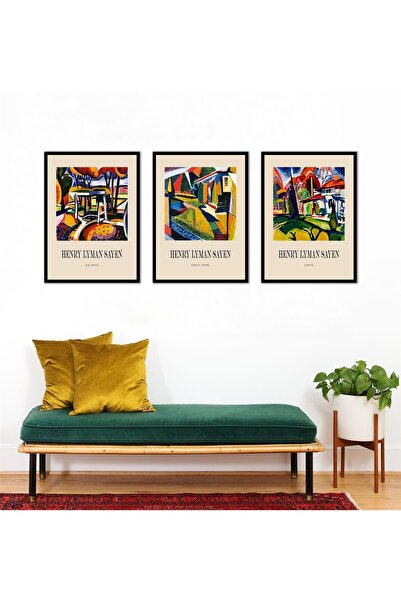 Tablosan Set de picturi MDF cu trei rame, lucrări de artă modernă peisajistă Henry Lyman Sayen