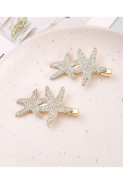 REBORN DESIGN مشبك كوليت معدني على شكل نجم البحر من حجر الزركون الذهبي اللون