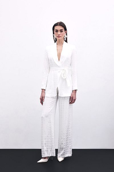 Sateen Ecru Color Wide Leg Trousers
