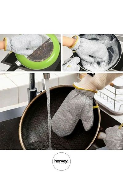 Harvey 2Pcs Waterproof Wire Dish Gloves Dirt Rust Remover All Purpose Magic Gloves with Steel Wire