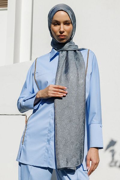 Mooncorn Moren Pattern Shine Line Shawl Dark Grey-Light Blue