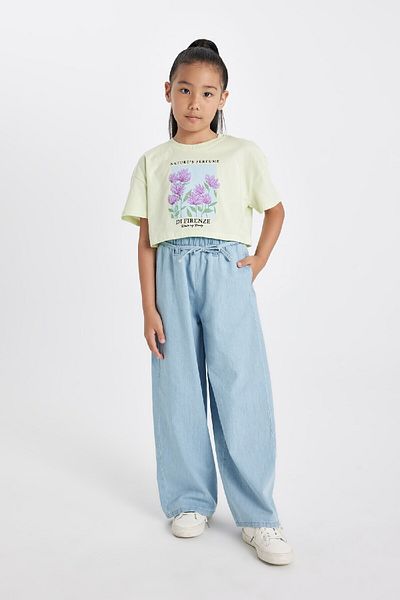 DeFacto Girl - Crop Crew Neck Printed T-Shirt D0869A824HS