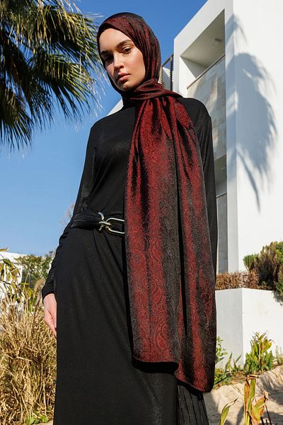 Mooncorn Moren Pattern Shine Line Σάλι Μαύρο-Κόκκινο