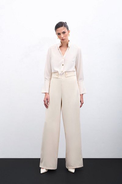 Sateen Pantaloni cu detaliu în talie - BEJ