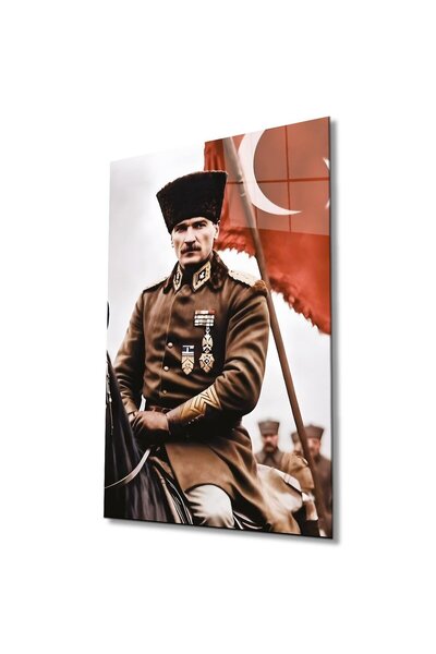 idealizbiz Portret Ataturka i staklena slika sa turskom zastavom, moderna sli...
