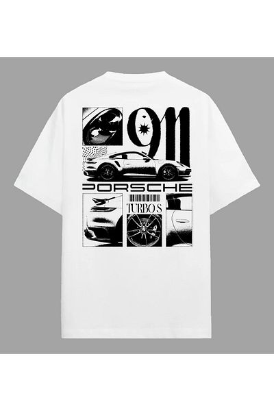 Edizen Μπλουζάκι Porsche 911 Turbo S Unisex Oversize 100% βαμβακερό λευκό